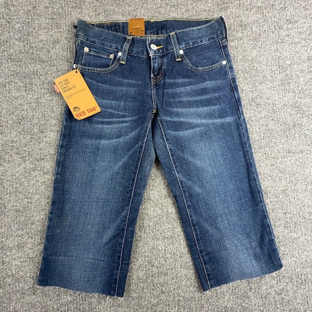 Levis Red Tab 557 Girls Jeans W27 L34 Medium Wash Blue Low Rise Straight Denim
